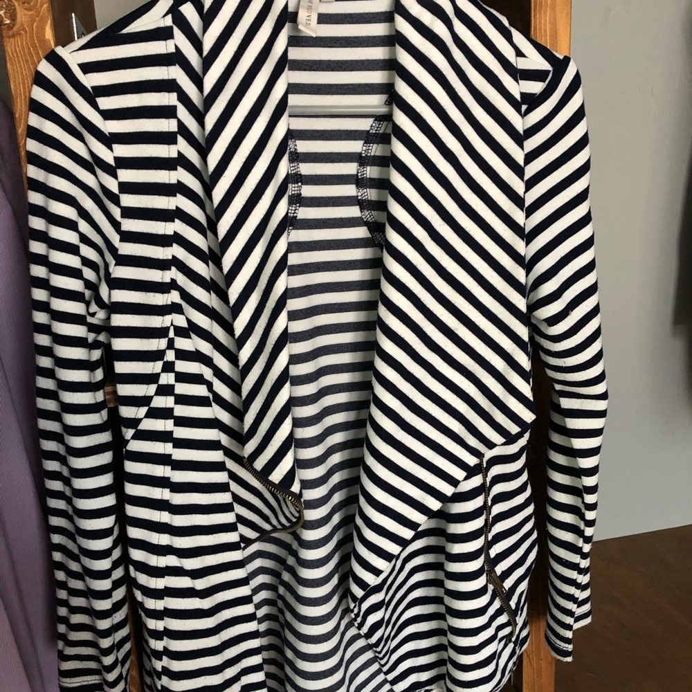 Blue and white dress jacket.
